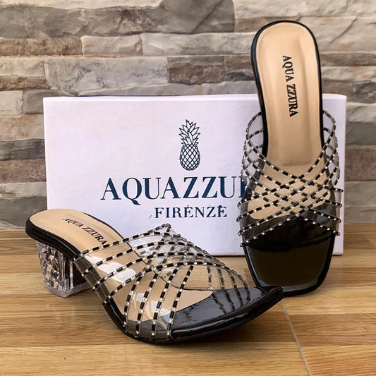 Aquazzura Heels Transparent Clear Vinyl Rhinestone Sandal: A Sparkling Statement in Footwear