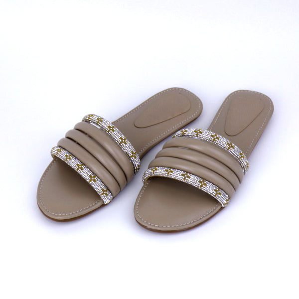 Elegance: Women's Double Rhinestone Strap Soft Slide Sandals in Pakistan