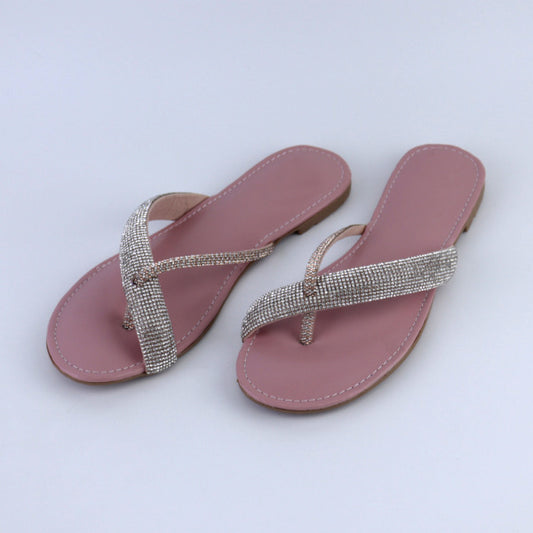 Stylish Rhinestone-Adorned Flip Flop Slides for Women