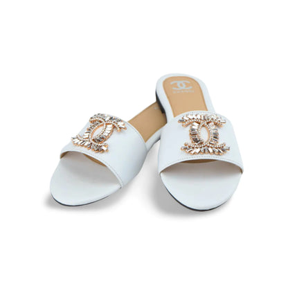 Chanel Elegance Embodied in Flat Sandals with Dazzling Rhinestone Flourish