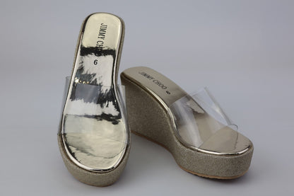 JIMMY CHOO Glittering Transparent Clear Wedge Sandals: A Pakistani Delight