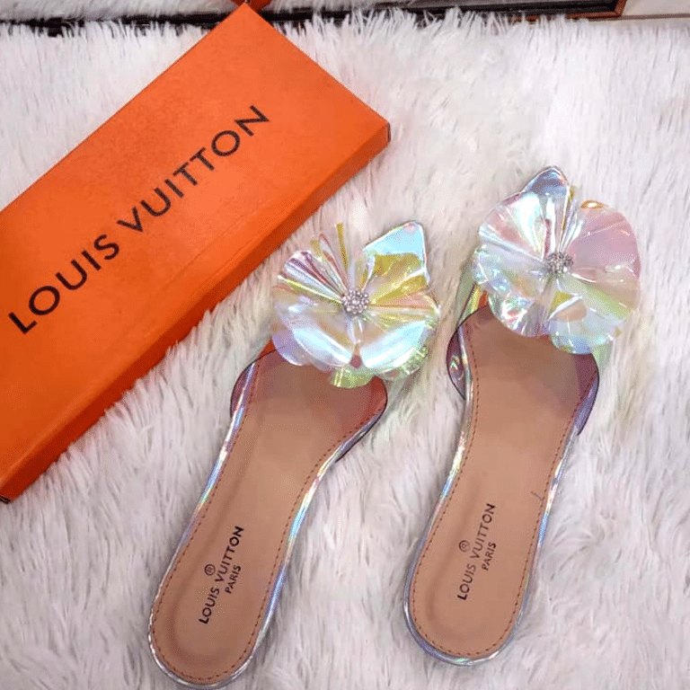 Louis Vuitton Low Heel Transparent Crystal Sandals: Effortless Elegance with Floral Flair
