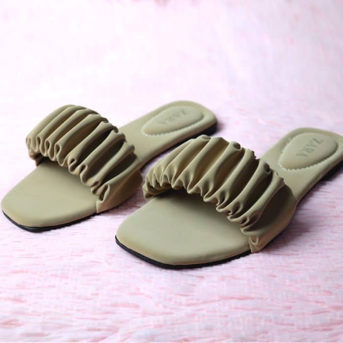 ZARA Ruched Design Formal Flat Heel Slide Sandals for Girls: Comfort and Style Combined