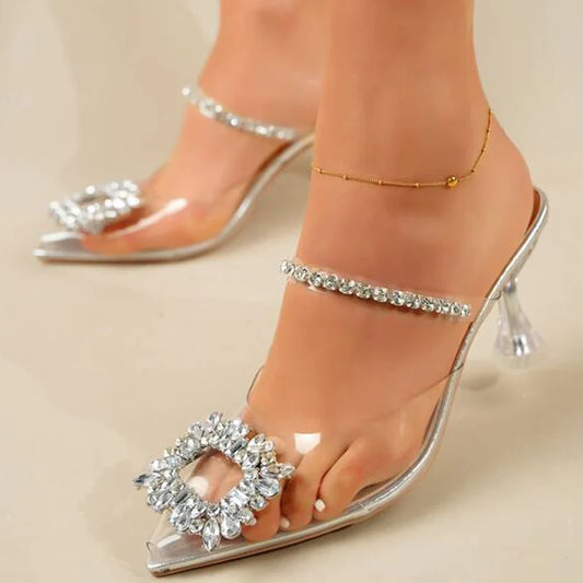 Elegant Transparent Cinderella Mules for Glamorous Banquets