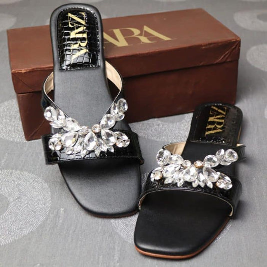 ZARA Rhinestones Flat Sandals 2022: Embrace Elegance with Women's Flat-Bottomed Strap Stone Tear Drop Shining Flats
