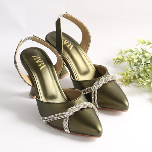 Zara Rhinestone Decor Slingback Heels: Glamour and Sparkle Combined