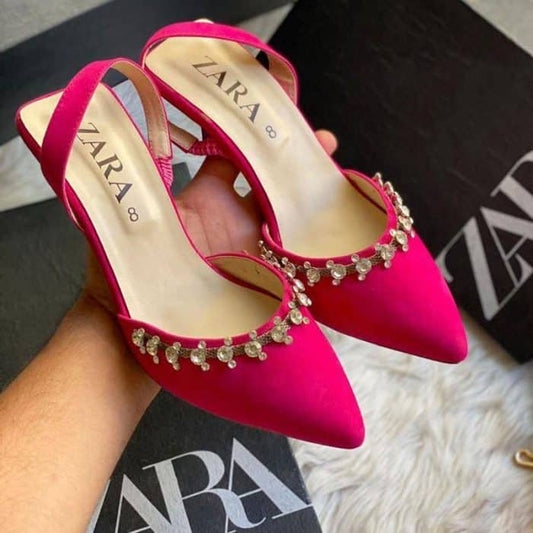 ZARA Velvet Sling Back Heels for Women: Luxurious and Elegant