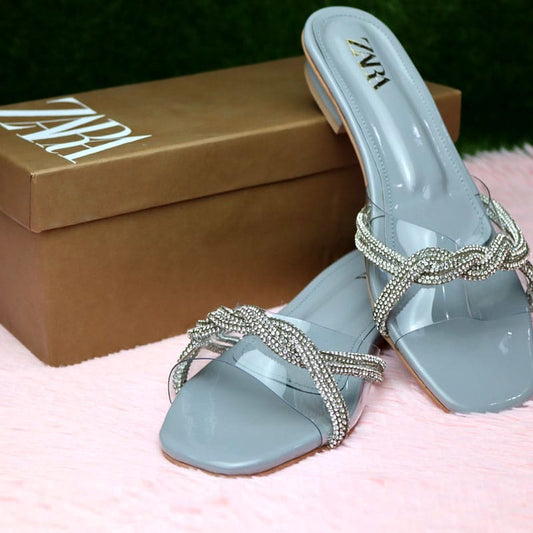 ZARA Rhinestone Vinyl Heels Flat Sandals: Shimmering Style and Comfort