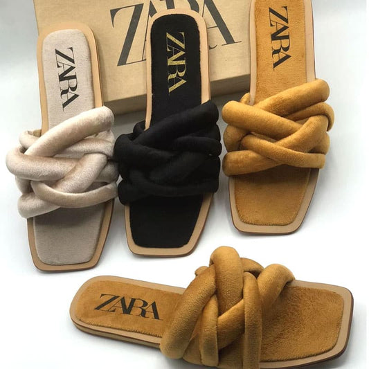 Zara Velvet Twisted Flats Slipper for Women: Comfort and Elegance Combined