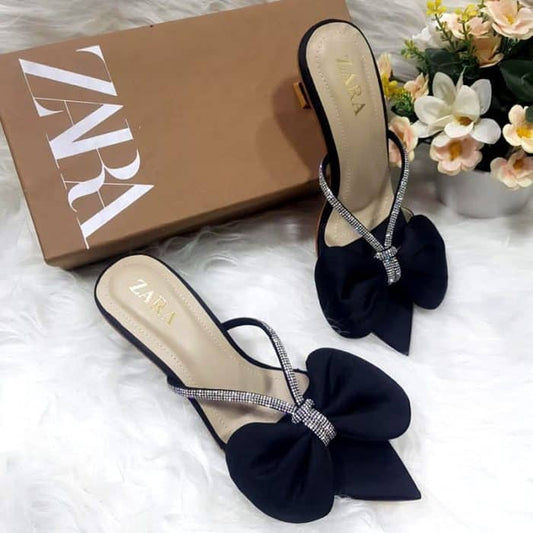 ZARA High Thin Heel Bow Style Rhinestone Sandals: Glamorous and Chic