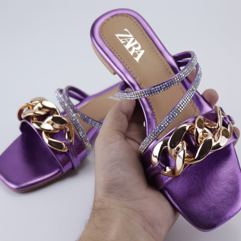 ZARA Flat Sandal: Elevate Your Style with Chain Style Rhinestone Strap Fancy Slides
