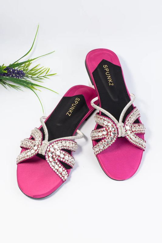 Blushing Elegance: Pink Crystal Sliders