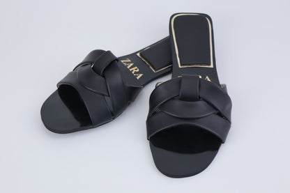 Zara FLAT CRISS-CROSS LEATHER SLIDER SANDALS: Stylish Comfort for Your Feet