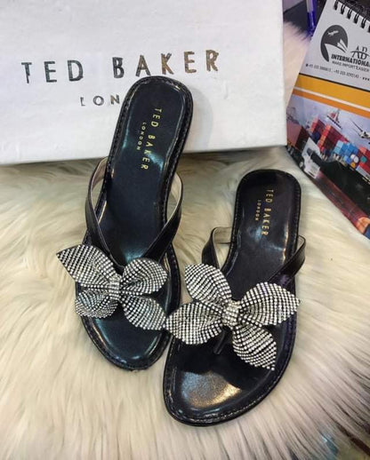 Ted Baker Sandals for Women: Elevate Your Style with Fancy Dressy Shiny Diamond Bow Solid Flat Heel Sandals