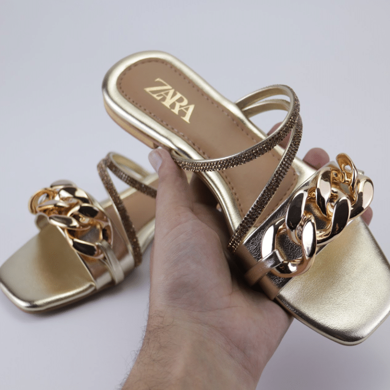 ZARA Flat Sandal: Elevate Your Style with Chain Style Rhinestone Strap Fancy Slides